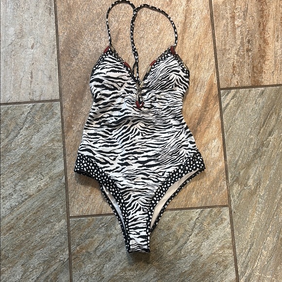 Victoria's Secret Zebra Print One Piece Swimsuit Black and White